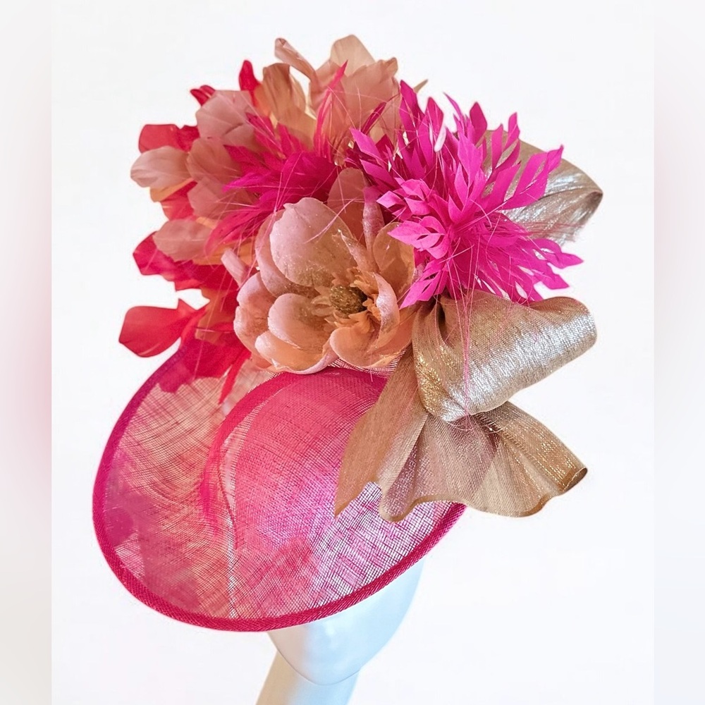 Candy pink and blush fascinator.  Beautiful feathers fabric with a hint of shine
